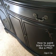 How to paint furniture black: sideboard makeover by Lilyfield Life Black Painted Dresser, Black Chalk Paint Furniture, Sideboard Makeover, Black Office Furniture, Office Furniture Decor, Black Painted Furniture, How To Paint Furniture, Dresser Black, To Paint