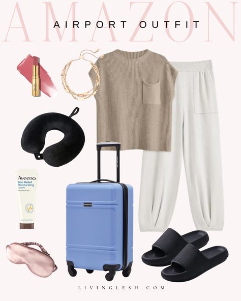 Airport outfit | Casual Outfit | Airport style | Carry on luggage | Eye mask | Slide sandals | Free People look a like Aveeno Skin Relief, Outfit Airport, Latest Gadgets, Best Amazon, Carry On Luggage, Airport Style, Airport Outfit, Amazon Finds, Outfit Casual