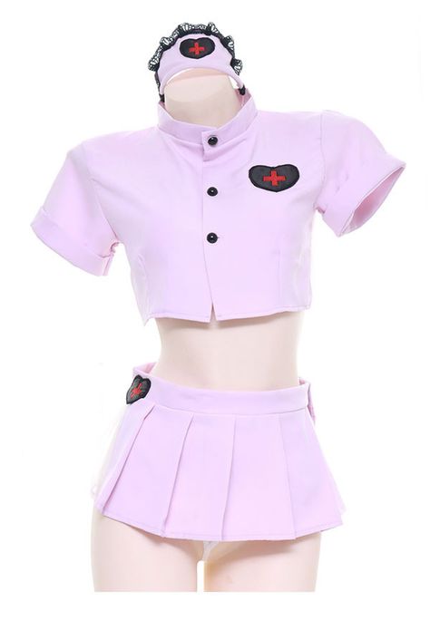 Sweet Pink Nurse Uniform Lingerie Two Piece Sexy Sailor Mini Skirt Sleepwear with Headdress Kawaii Wigs, Nurse Costume, Nurse Uniform, Pink Lingerie, Kawaii Dress, Ootd Summer, Lingerie Outfits, Pretty Lingerie, Kawaii Clothes