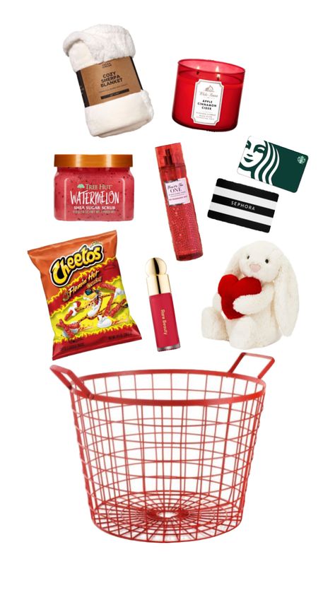 Bae Basket Idea (Red edition) ❤️ #baebasket #valentines #red #jellycat #love #vday Red Gift Basket, Easy Birthday Gifts, Easy Homemade Christmas Gifts, Girly Christmas Gifts, Valentines Day Baskets, Red Basket, Valentine Gift Baskets, Best Gift Baskets, Valentine Baskets