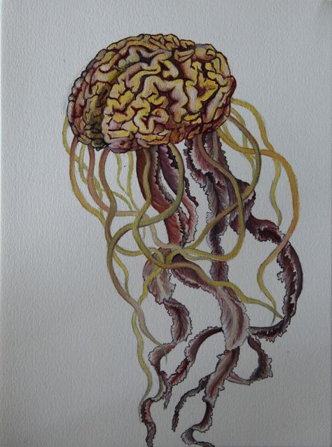 A peek into some of my sketches. Oil painting, juxtaposition of a human organ and jellyfish tentacles joined together. Oil Painting piece from my sketchbook. Fine Art. illustration. Art. #artist Jellyfish Hybrid Art, Opposite Drawings Art, Anatomy And Nature Art, Nature Human Art, Nature And Human Art, Biomorphic Art Drawing, Humans And Nature Art, Intestines Drawing Art, Science Inspired Art