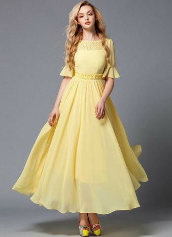 Beautiful Yellow Dresses, Yellow Maxi Dress Outfit, Yellow Chiffon Dress, Yellow Dress Outfit, Long Sleeve Dress Winter, Yellow Dresses, Yellow Maxi Dress, Maxi Dress Outfit, Yellow Maxi