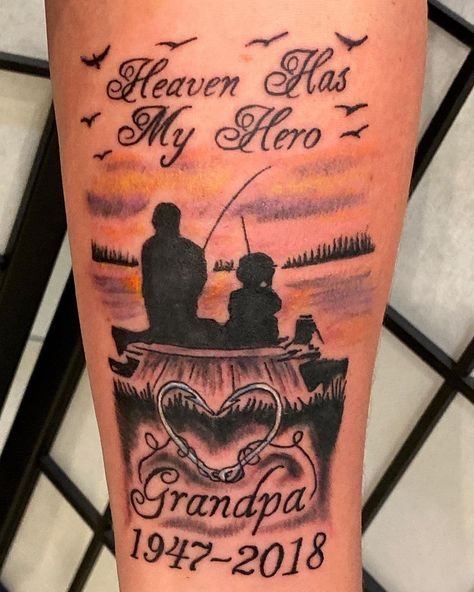 101 Amazing Fishing Tattoo Designs You Need To See! | Outsons | Men's Fashion Tips And Style Guide For 2020 Grandpa Gone Fishing Tattoo, Tattoo Ideas For Grandfather, Good Memorial Tattoos, Grandpa Tattoo In Memory Of Fishing, Tattoo Ideas For Men Memorial, Papaw Memorial Tattoos, Tattoos For Grandfathers In Memory Of, Tattoo Idea For Grandpa, Fishing Remembrance Tattoos