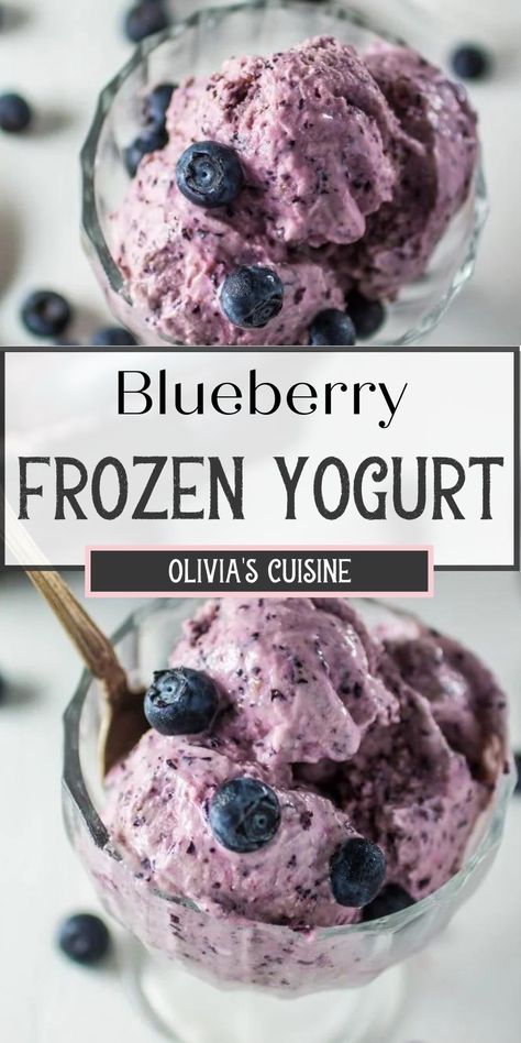 This easy healthy dessert is low in fat and without any processed sugar! Blueberry frozen yogurt, made with greek yogurt and only 3 other ingredients, this frozen yogurt can be made with or without and ice cream maker. You will love this recipe all year round! Healthy Blueberry Ice Cream, Blueberry Yogurt Ice Cream, Ice Cream Made With Greek Yogurt, Frozen Greek Yogurt Recipe Healthy, Ice Cream Made With Yogurt, How To Make Frozen Yogurt Without Ice Cream Maker, Frozen Yougart Ice Cream, Greek Yogurt Dessert Easy, Healthy Homemade Frozen Yogurt