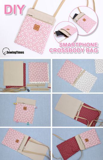 Free Crossover Bag Pattern, Cell Phone Crossbody Bag Pattern, How To Make Crossbody Bag Tutorials, Phone Bag Diy, Diy Crossbody Bag, Crossbody Bag Tutorial, Phone Bag Pattern, Pochette Portable, Cross Body Bag Pattern