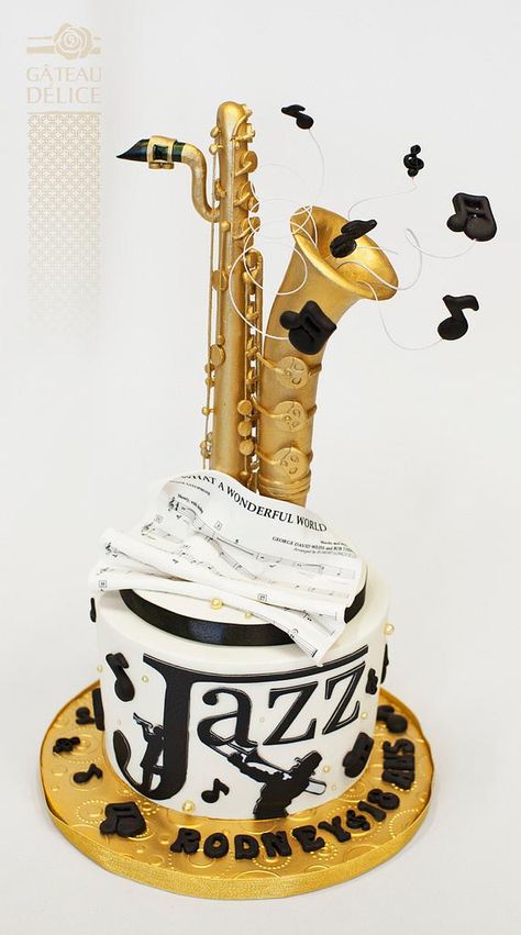 Saxophone Cake, Music Cake Ideas, Music Birthday Cakes, Music Birthday Cake, Music Themed Cakes, Music Cakes, Jazz Party, Inflatable Party Decorations, Music Cake