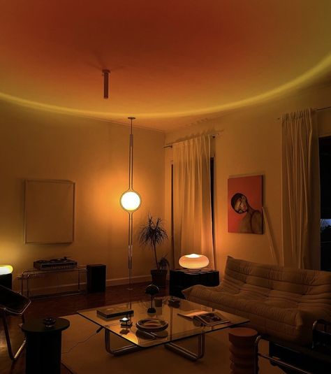 Lighting In Apartment, Amber Lighting Living Room, Low Light Living Room Ideas, Studio Apartment Lighting, Dim Lights Aesthetic, Cozy Room Lighting, Warm Lighting Aesthetic, Ambient Lighting Aesthetic, Apartment Led Lights