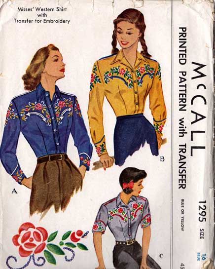 McCall 1295 - Vintage Sewing Patterns Western Shirt Pattern, North South East West, Vintage Western Shirt, Vintage Western Wear, Shirt Sewing, Embroidery Transfers, Vintage Cowgirl, 1940s Fashion, North South