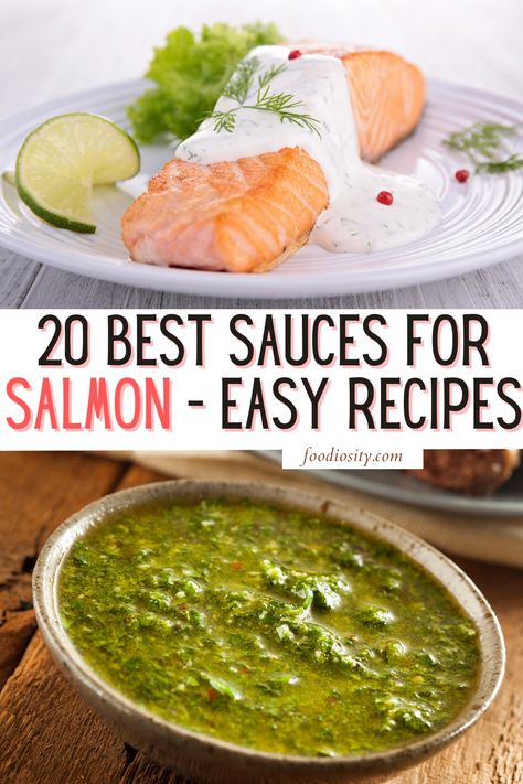 20 Best Sauces For Salmon - Easy And Quick Recipes - Foodiosity Shrimp Sauce For Salmon, Salmon With Basil Sauce, Grilled Salmon Sauce Recipes, Lime Sauce For Salmon, Cilantro Sauce For Salmon, Greek Yogurt Sauce For Salmon, Salmon With Chimichurri Sauce, Salmon Sauce Easy, Salmon Sauce Recipes Healthy