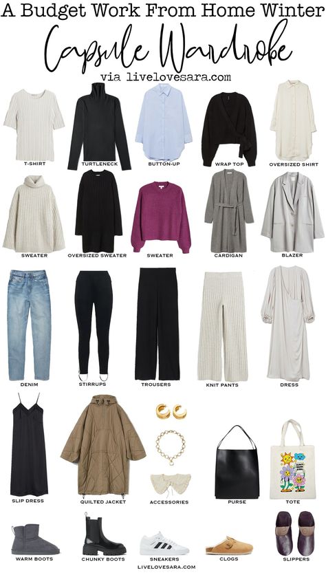 How to Build a Work From Home Capsule Wardrobe on a Budget Winter 2022 - livelovesara Work From Home Capsule Wardrobe, Winter Minimalist Outfit, Dona Karan, Weekend Packing, Capsule Wardrobe Women, Work Capsule, Work From Home Outfit, Minimalist Winter, Curated Closet