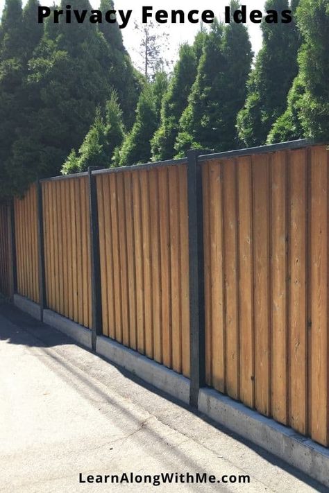 Nice Wood Fence, Privacy Fence Modern, Pressure Treated Fence Ideas, Cedar Privacy Fence Ideas, Wood Panel Fence Ideas, Wood And Metal Fencing, Black And Brown Fence Ideas, Privacy Fence Designs Wood, Black Fence Posts