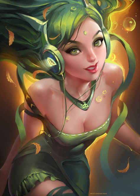 Deviant Girl by sakimichan on DeviantArt Deviant Art Girl, Sakimichan Art, Girl With Headphones, Fantasy Portraits, Art Manga, Deviant Art, Girls Illustration, Fantasy Illustration, Green Hair