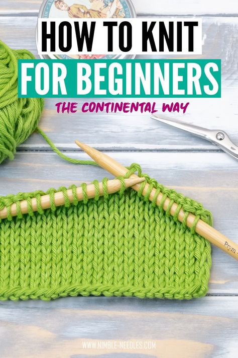 A step by step tutorial on how to knit for beginners going slowly. Everything you need to know to start knitting the continental way. How To Begin Knitting, Knitting Basics For Beginners, Knitting For Beginners Videos, How To Knit A Sweater For Beginners, How To Knit For Beginners, Knit Stitches For Beginners, Knitting 101, Knitting Hacks, Beginner Knitting Projects