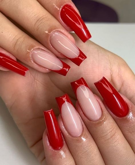 Red Tip Nails, Red Acrylic Nails, Grade 12, Her Nails, Simple Acrylic Nails, Blush Nails, Design Nails, Ballerina Nails, Acrylic Nails Coffin Short