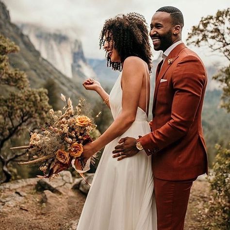 Rust Orange Suit, Rust Suit, Black People Weddings, Men Wedding Suit, Mens Wear Wedding, Orange Suit, Groom Wedding Attire, Yosemite Wedding, Private Wedding