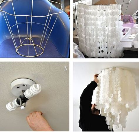 Lamps Diy, Capiz Shell Chandelier, How To Make A Chandelier, Diy Luminaire, Shell Chandelier, Diy Light Fixtures, Lamp Makeover, College House, I Love Lamp