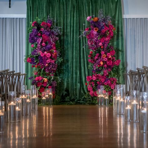 Feast your eyes on this! The jewel-toned floral backdrop for Sidalia and Edwin's wedding ceremony was out of this world stunning! Wedding Arch Jewel Tone, Jewel Tone Wedding Backdrop, Jewel Tone Backdrop, Jewel Tone Wedding Ceremony Decor, Modern Jewel Tone Wedding, Jewel Toned Bouquet, Maxamilist Wedding, Jewel Tone Wedding Ceremony, Jewel Tone Centerpieces