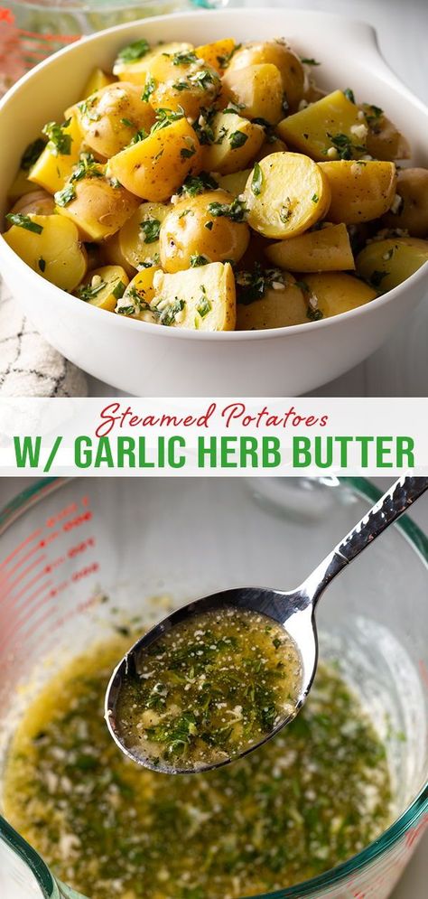 Herb Potatoes Baked, Garlic Butter Vegetables, Lemon Herb Potatoes, Potato Stacks With Garlic Herb Butter, Garlic And Herb Potatoes, Marinated Potatoes In A Jar, Garlic Parsley Potatoes, Garlic Butter Baby Potatoes, Steamed Potatoes Recipes