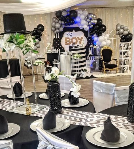 Little Man Baby Shower Theme, Little Gentleman Baby Shower Ideas, Fancy Baby Shower Ideas, Black And White Baby Shower Ideas, Black Baby Shower Ideas, Man Baby Shower Ideas, Little Man Baby Shower Ideas, Lil Man Baby Shower, Theme Baby Shower Ideas