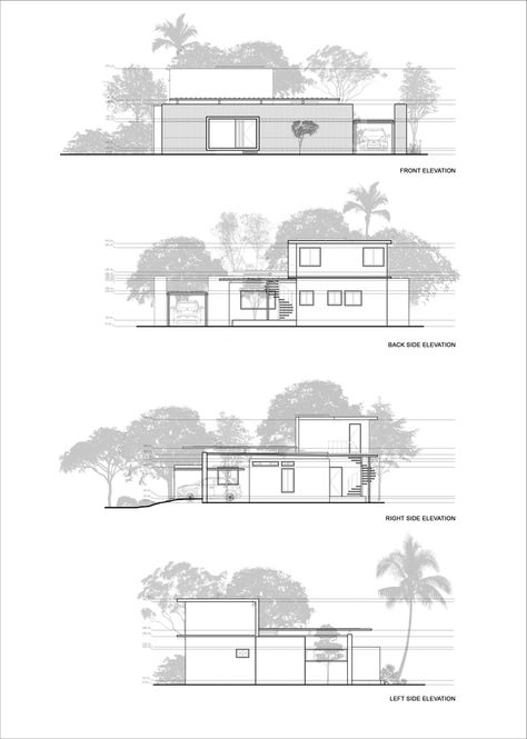 Gallery of Residence in Perinthalmanna / ZERO STUDIO - 33 Elevation Sheets Architecture, Architectural Facade Drawing, Architectural Elevation Drawing, Elevation Architecture Drawing, Elevation Drawing Architecture, Architecture Elevation Drawing, Minimal House Plan, Facade Drawing, Section Drawing Architecture