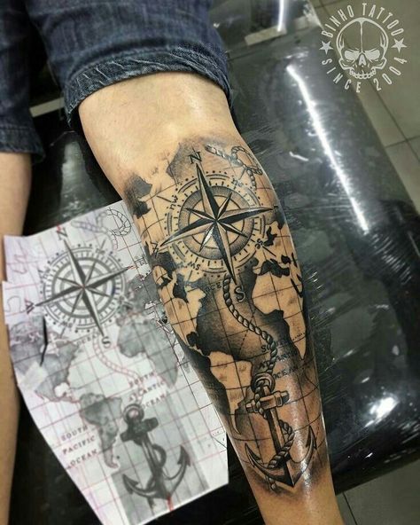 Nautical Tattoo Sleeve, Pirate Tattoo, Map Tattoos, Forarm Tattoos, Forearm Sleeve Tattoos, Nautical Tattoo, Cat Tattoos, Anchor Tattoo, Ship Tattoo