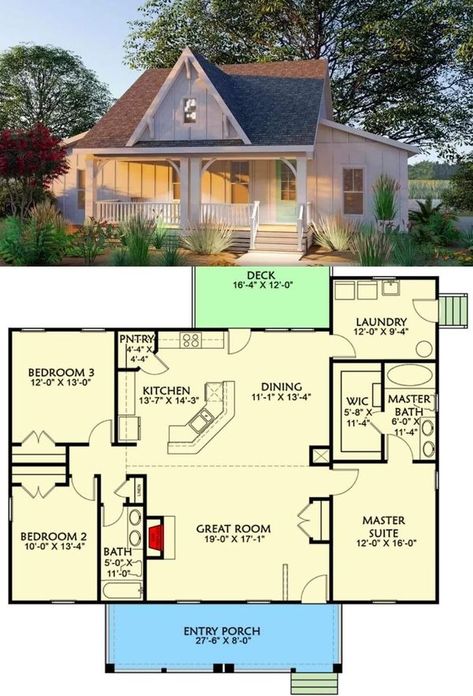 Starter Home Plans, Tiny House Designs, Cottage Floor Plans, House Layout Plans, Guest Cottage, Starter Home, Small Houses, Country House Plans, Dream Houses