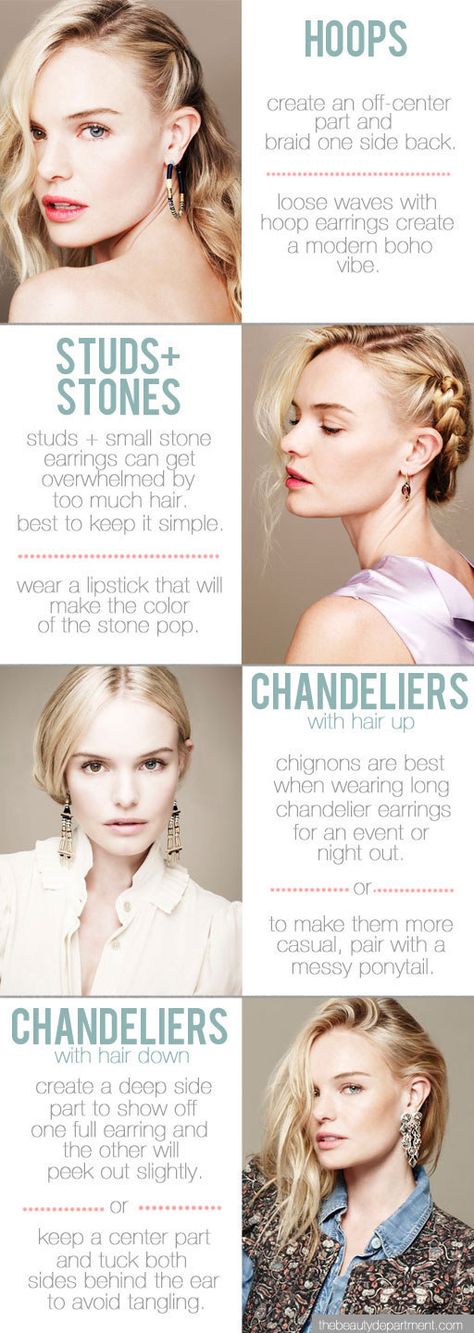 Show off your ear jewelry with specific 'dos. Hair Earrings, Single Braids, Types Of Hair, Types Of Earrings, The Beauty Department, Kate Bosworth, Good Hair Day, Different Hairstyles, Loose Waves