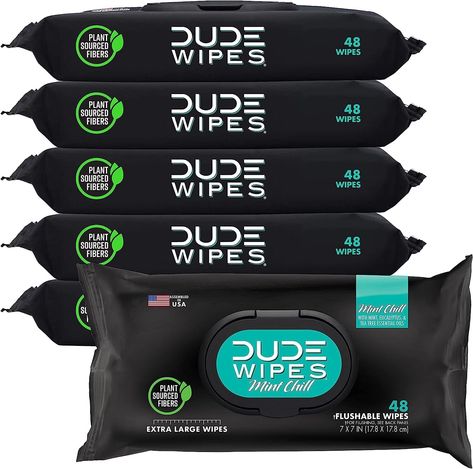 DUDE Wipes - Flushable Wipes - 6 Pack, 288 Wipes - Mint Chill Extra-Large Adult Wet Wipes - Eucalyptus & Tea Tree Oil - Septic and Sewer Safe Dude Wipes, Eucalyptus Tea, Flushable Wipes, Wipes Dispenser, Cleansing Wipes, Wet Wipes, Baby Skin Care, Tea Tree Essential Oil, So Fresh