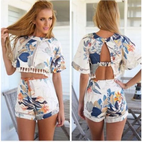 Ladies Jumpsuit, Two Piece Romper, Below The Knee Dresses, Casual Dresses Plus Size, Printed Casual Dresses, Jumpsuit Summer, Crop Top And Shorts, Cute Summer Outfits, Sun Dress