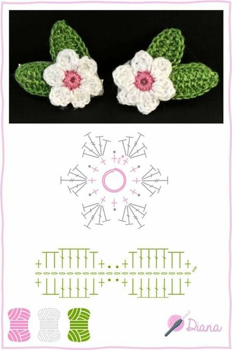 Crochet Leaf Patterns, Clothes Tutorial, Crochet Flowers Free Pattern, Crochet Earrings Pattern, Crocheted Flowers, Crochet Motif Patterns, Pola Amigurumi, Crochet Hair Accessories, Aesthetic Crochet