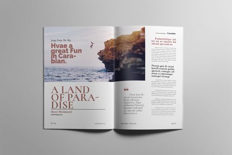 Fashion Magazine Layouts, Tourism Brochure Design, Food Magazine Layout, Digital Magazine Design, Travel Magazine Design, Travel Magazine Layout, Magazine Page Layouts, Outdoor Magazine, Travel Guide Design