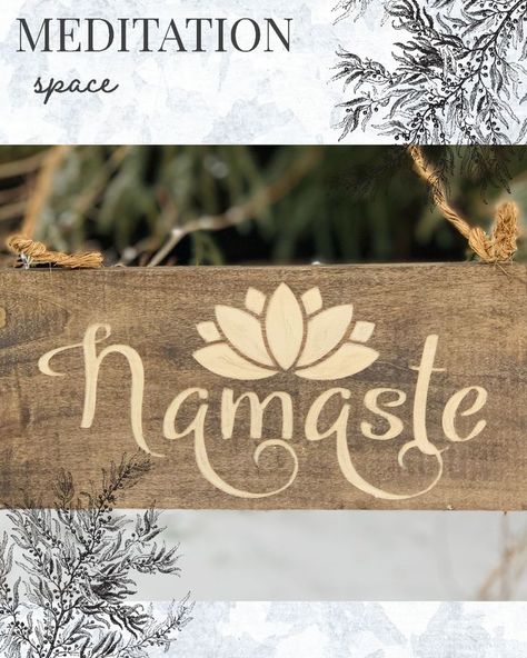 namaste rustic wood sign for meditation or yoga room decor design and style Meditation Room Inspiration, Yoga House, Namaste Sign, Bainbridge Island Washington, Yoga Painting, Namaste Art, Papercut Design, Reiki Room, Spiritual Wall Decor