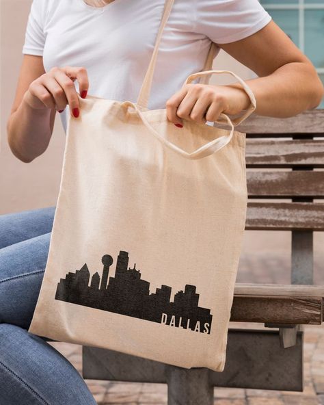 Dallas Tote Bag, Cityscape Canvas Tote Bag, Book Tote Bag, Skyline Tote City Silhouette Art, Cityscape Aesthetic, City Tote Bag, Custom Metal Art, Tote Bags For School, Aesthetic Tote Bag, School Tote, City Silhouette, Wedding Tote