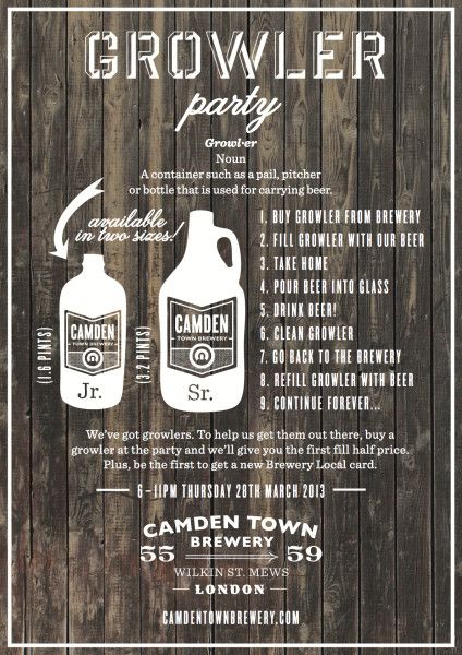 growler party flyer Brewery Marketing, The Best Hot Chocolate, Best Hot Chocolate, Camden Town, Stuck At Home, The Oasis, Party Flyer, Drinking Beer, Long Weekend