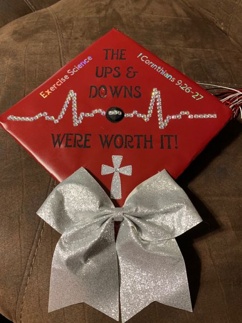 Exercise Science Graduation Cap, Science Graduation Cap, Graduation Hats Decorated, Cap Design Ideas, Grad Cap Design, Graduation Things, Journaling Painting, Cap Decoration Ideas, College Grad Pics