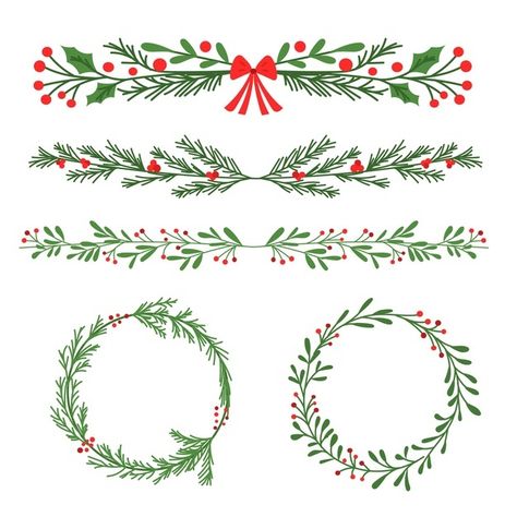 Holly Border Drawing, Drawn Wreath Christmas, Wreath Doodle Christmas, Christmas Borders Doodle, Hand Drawn Christmas Ornaments, Christmas Greenery Drawing, Christmas Garland Clipart, Christmas Wreath Drawing Simple, Christmas Frames Printable