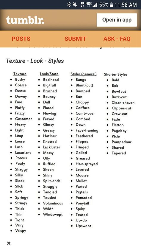 Hair descriptions How To Describe Hairstyles In Writing, Describe Hair Writing, Describing Hair Writing, Describing Faces Writing, Ways To Describe Hair In Writing, How To Describe Dresses In Writing, How To Describe Hair In Writing, Ways To Describe Hair, Character Sheet Writing