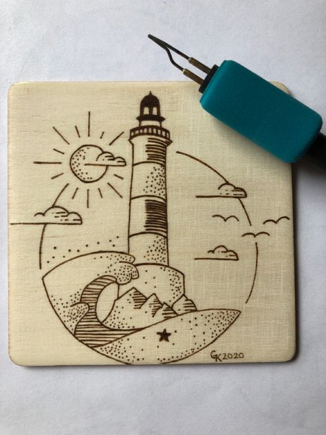 Wood Burning Lighthouse, Easy Pyrography Ideas, Wood Burning Designs For Beginners, Easy Wood Burning Ideas For Beginners, Wood Burning Ideas For Beginners, Beginner Wood Burning, Pyrography Designs, Wood Burning Pen, Wood Burning Stencils