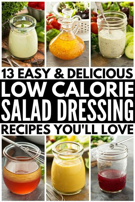 Healthy Salad Dressing: 13 Delicious Low Calorie Recipes | Looking for healthy yet delicious homemade salad dressing recipes to support your diet and weight loss goals? Whether you’re on the Weight Watchers diet, follow a low carb, low calorie diet, or have the strength for something hard core like the paleo, whole30, or vegan diets, we’ve rounded up the best skinny salad dressings that are easy to make and taste DELISH! Low Calorie Asian Dressing, Healthiest Salad Dressing, Low Calorie Dressing Recipe, Low Calorie Salad Dressing Recipes, Low Calorie Salad Dressing, Healthy Dressings, Low Fat Salads, Low Carb Salad Dressing, Low Calorie Meals