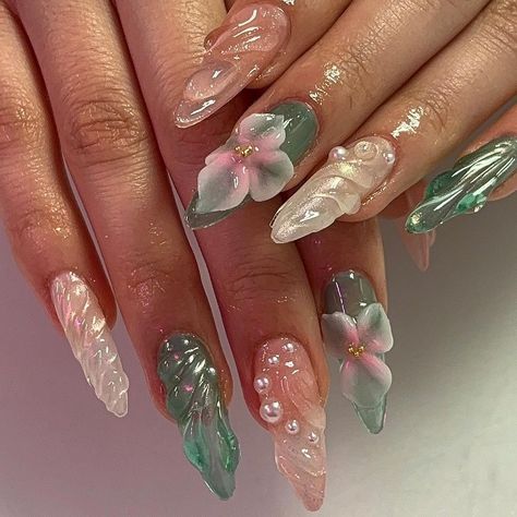 Vietnamese Nail Art, Belize Nails, Street Wear Nails, Sculpting Gel Nails, Beach Nails Aesthetic, Beach Nails Vacation Ocean, Nails Freestyle, Summertime Nails, Abs Aesthetic