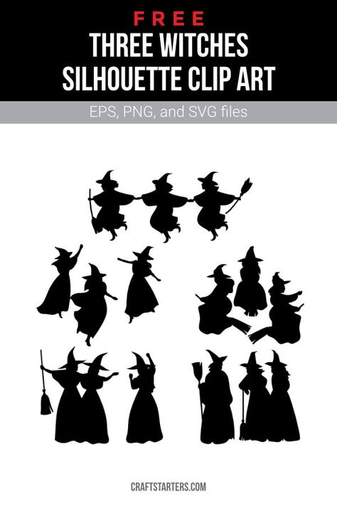 Witch Silhouette Templates Free, Witch Silhouette Templates, Witches Silhouette, Witch Silhouette, Transportation Art, Three Witches, Silhouette Template, Silhouette Clip Art, Cricut Ideas