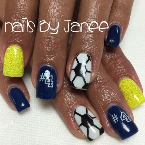 Soccer Mom Nails, Soccer Ball Nails, Soccer Theme Nails, Soccer Nails Design Mom, Soccer Nail Art, Soccer Ball Nails Designs, Blue Football Nails, Volleyball Nails Designs, Football Pedicure Designs