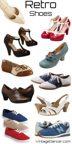 Retro shoes - retro heels, flats, oxfords, sandals, sneakers at VintageDancer 1950s Casual Shoes, 50s Shoes Women, 50’s Shoes, 1950 Shoes, 1950s Womens Shoes, Twee Fashion, Retro Shoes Outfit, Vintage Capsule Wardrobe, 50s Shoes