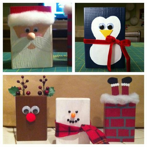 Wood Blocks Christmas, 2x4 Crafts, Scrap Wood Crafts, Christmas Blocks, Wood Block Crafts, Barn Wood Crafts, Block Craft, Christmas Wood Crafts, Wood Craft