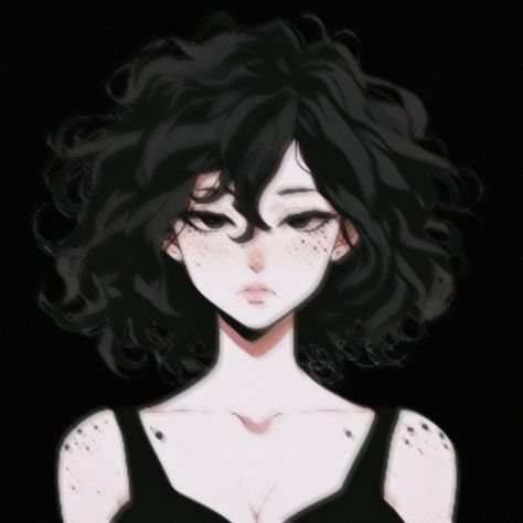 Short Hair Oc Drawing, Anime Oc Short Hair, Black Curly Hair Anime, Anime With Curly Hair, Character Art Short Hair, Curly Hair Pfp Anime, Face Pfp, Curly Hair Anime Pfp, Dark Hair Pfp