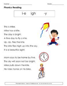 Free phonics reading printable worksheet to practice reading the long vowel "i" sound, the "igh" sound and the "-y" sound. Long I Words Worksheets, Long I Story Reading, Long I Sound Worksheets, Igh Ie Y Activities, Long I Worksheets, Long Vowels Reading Comprehension, Igh Words Worksheets, Igh Sound Worksheet, Alternative Sounds Phonics Activities