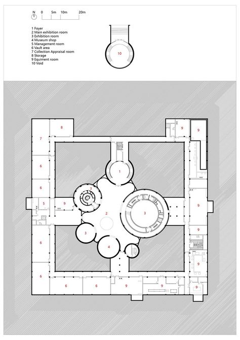 Gallery of Xing Kiln Museum / YCA - 32 Museum Form Concept, Museum Facade Design Architecture, Museum Site Plan, Art Gallery Plan, Museum Design Architecture, Gallery Floor Plan, Museum Floor Plan, Circle Plan, Gallery Plan