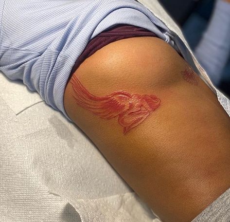 Red Ink Angel Tattoo, Red Arm Tattoos For Women, Red Tattoo Ideas, Black Girls With Tattoos, Fire Tattoo, Cute Small Tattoos, Red Tattoos, Red Ink Tattoos, Tattoos For Black Skin