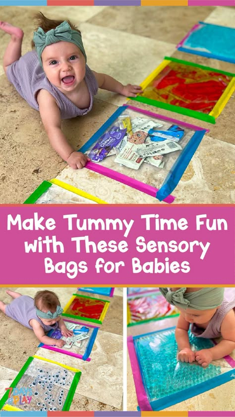 Infant Table Activities, Manipulatives For Infants, 4 Month Sensory Play, Tummy Time Toys Diy, Diy Water Tummy Time Mat, Infant Crafts And Activities, Tummy Time Play Area, Infant Floor Activities, Science And Sensory For Infants