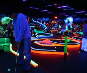 Houston Kids Guide in 2020 | MommyPoppins - Things to do in Houston with Kids Blacklight Mini Golf, Indoor Mini Golf, Festival Face Paint, Air Cannon, Indoor Family, Indoor Trampoline, Miniature Golf Course, Mini Golf Course, Miniature Golf